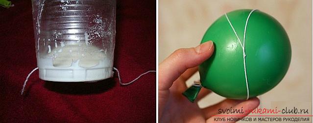 How to make Christmas balls from threads, step-by-step photos and a detailed description of creating balls of thread, using glue and balloons. Picture №3