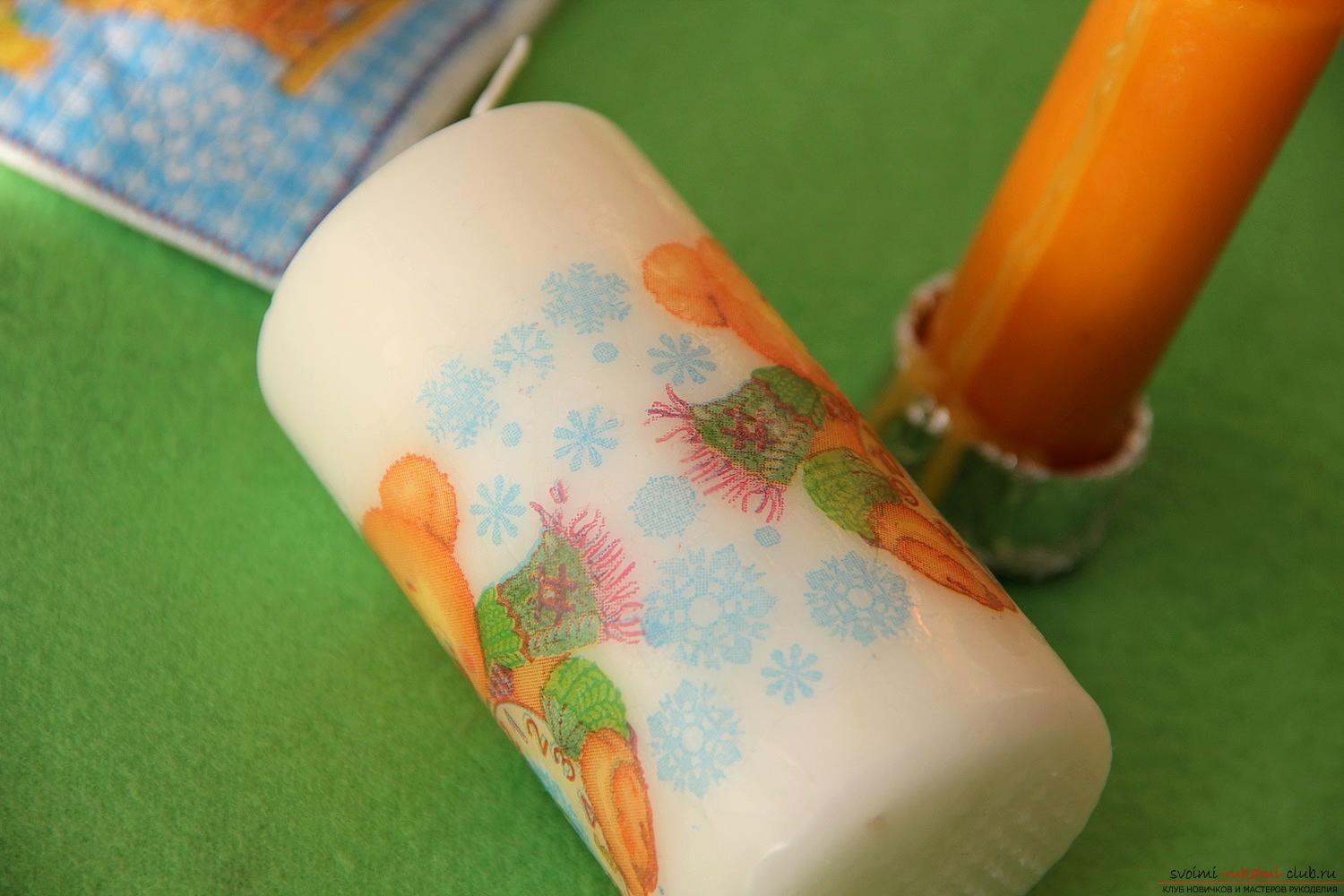 Master class with photo will teach how to make a hot decoupage of a candle with a napkin for the New Year. Photo Number 9
