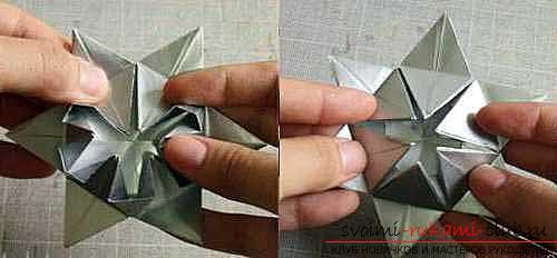 Триизмерна снежинка, направена по оригами. Снимка №8