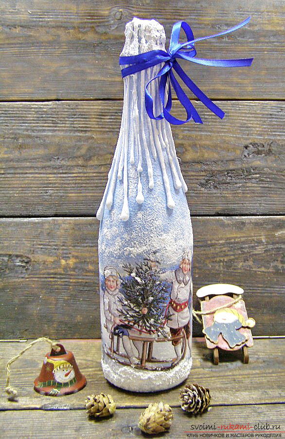 Painting on the glass bottles on the theme of New Year themes with their own hands - a master class. Picture №3