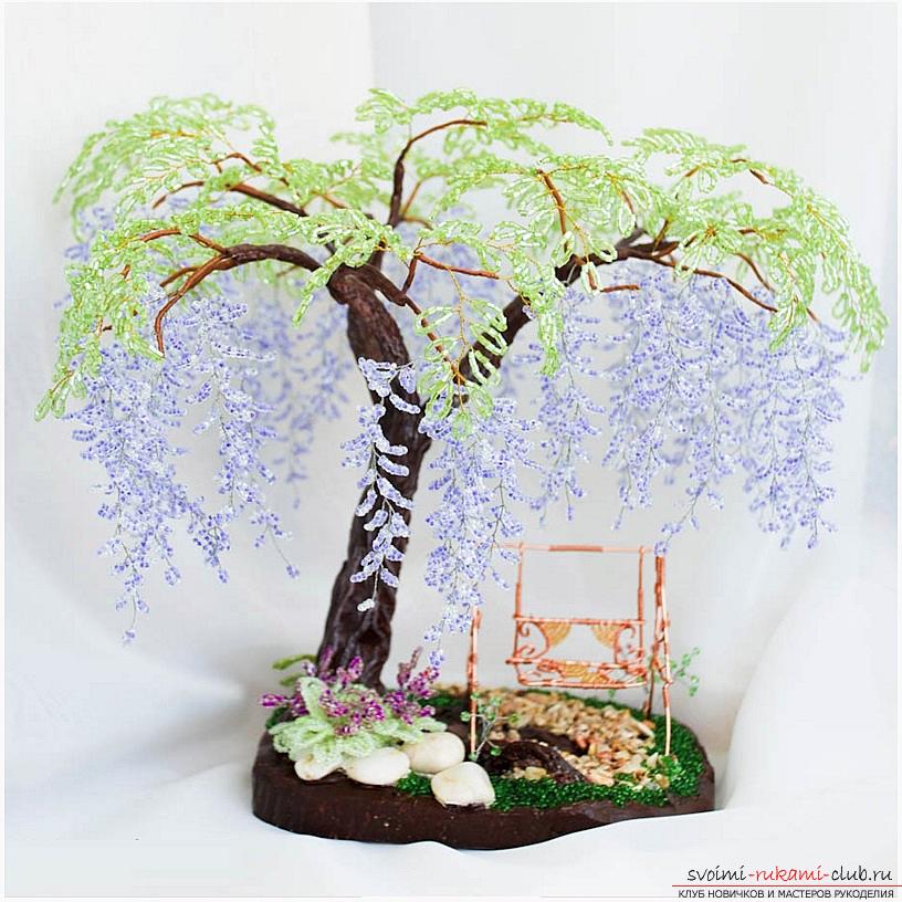 Sådan væves wisteria fra perler, trin-for-trin fotos og en beskrivelse af wickerwork af japanske og kinesiske wisteria i loop teknik, tips om at dekorere håndværk. Foto nummer 12