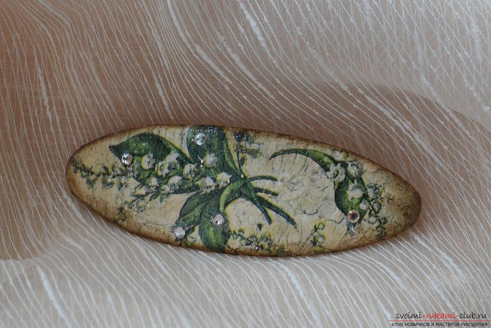 This master class will teach how to decorate a hairpin in the technique of decoupage using a one-step craquelure .. Photo №1