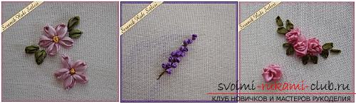 Original embroidery with ribbons of flowers according to the master class with photos and diagrams. Photo №1