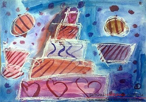 Дитячий малюнок повітряних кульок в техніці по сирому аквареллю. фото №10