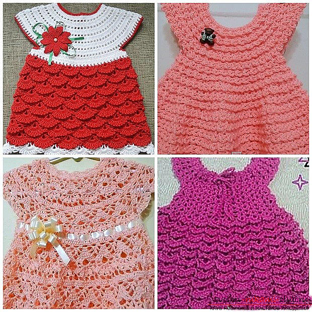 How to tie a beautiful dress and bandanna for a girl to a year crocheted ?. Photo №1