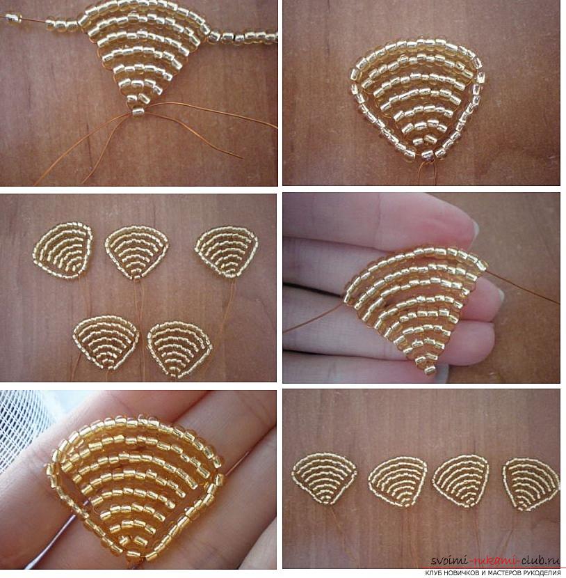 How to weave a rose from beads. step-by-step photos and a detailed description of the weaving of the flower and the leaves of the rose in various techniques. Photo number 12