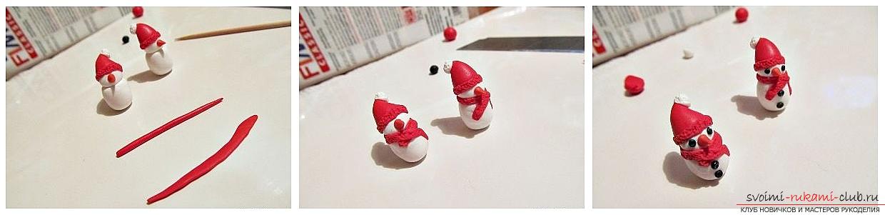 How to make earrings from polymer clay in the form of snowmen, a detailed master class with a photo and description. Photo №5