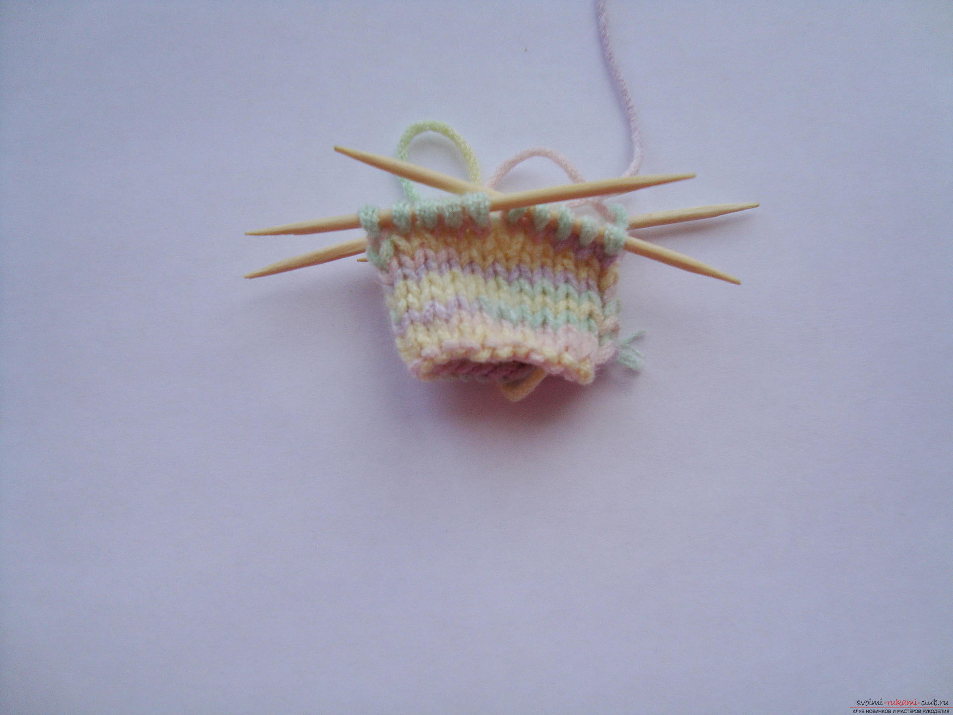 Knitted socks knitted on toothpicks - step by step instruction. Photo №8