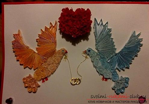Quilling card for May 9 with pigeons. Photo # 2