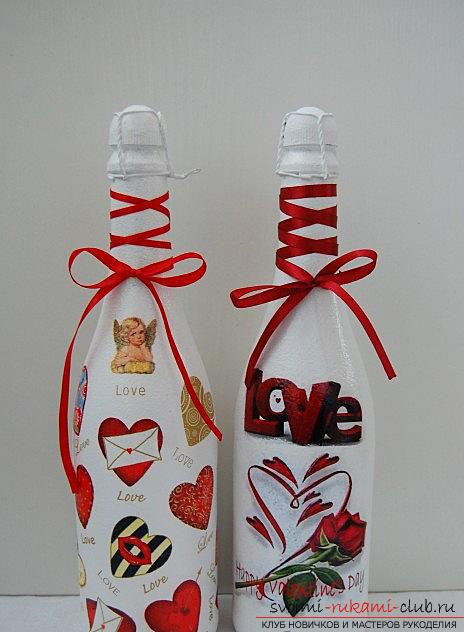 Decoupage bottles for Valentine's Day. Photo №5