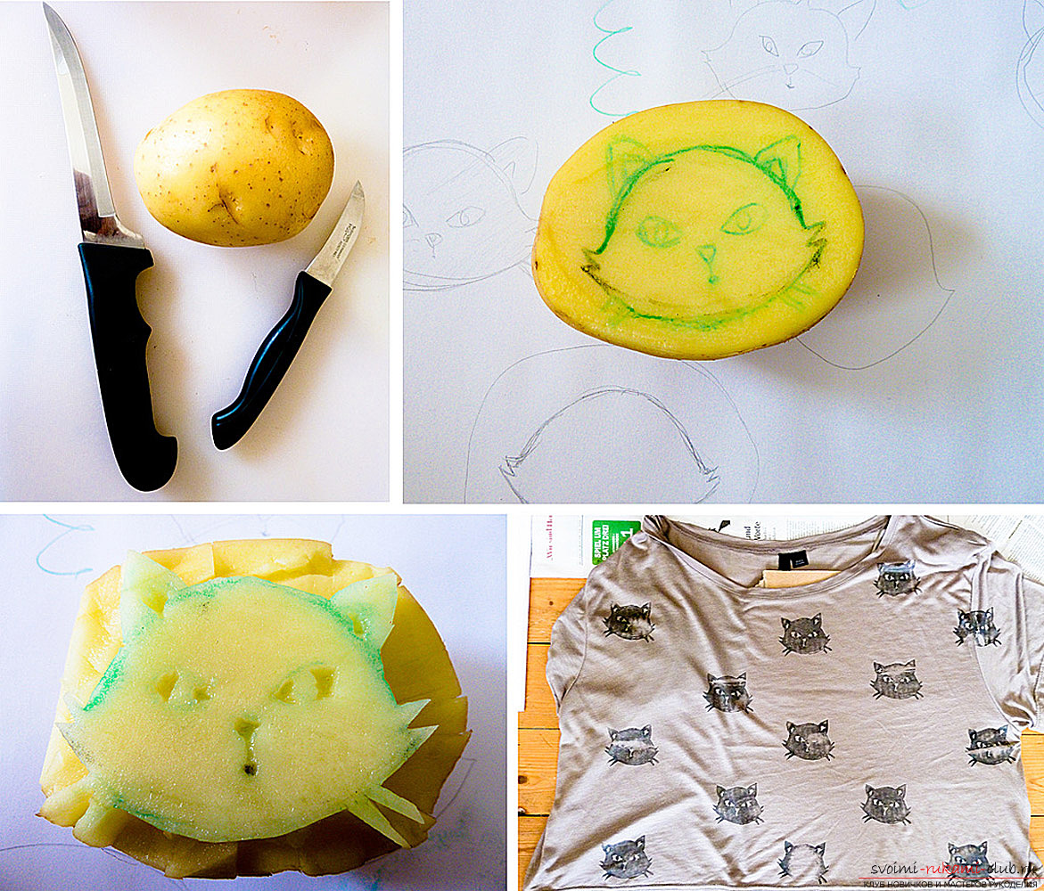 How to make a stamp of potatoes and decorate clothes with it? Step-by-step instruction for lovers of exclusive decor. Photo №1
