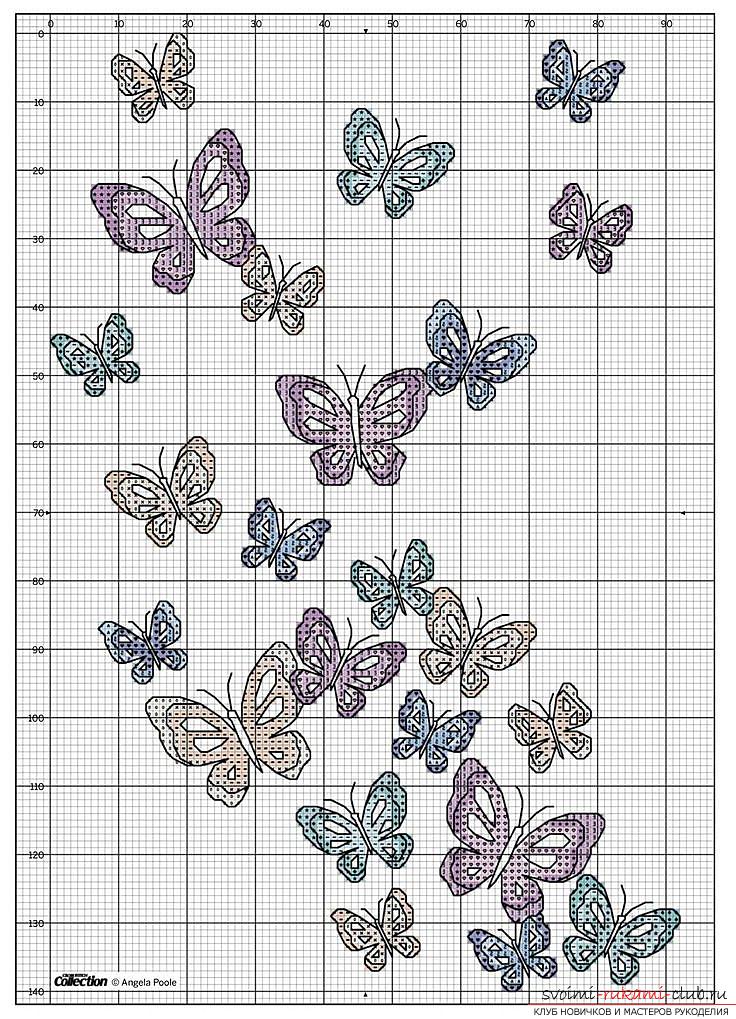 Embroidery of gentle butterflies on pillows according to the schemes. Photo # 2