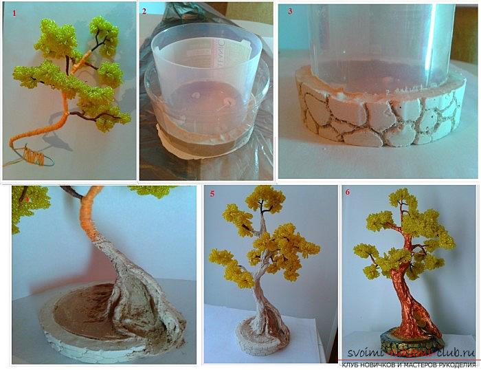 Bonsai from beads with own hands, how to weavetree of beads, schemes of weaving of trees from beads, birch from beads by own hands, herringbone-souvenir from beads, creation of albition from beads, advice and recommendations on performance of works .. Photo №6