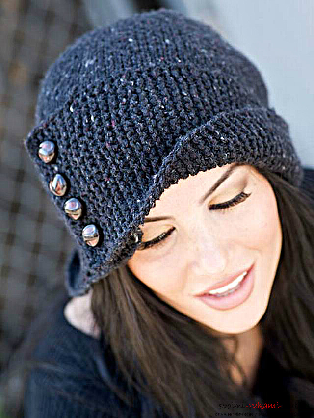 a knitted hat with a lapel. Photo №1