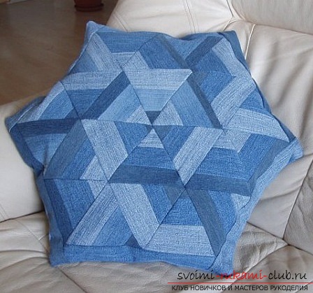 How to make a decorative pillow from jeans with your own hands. Photo №1