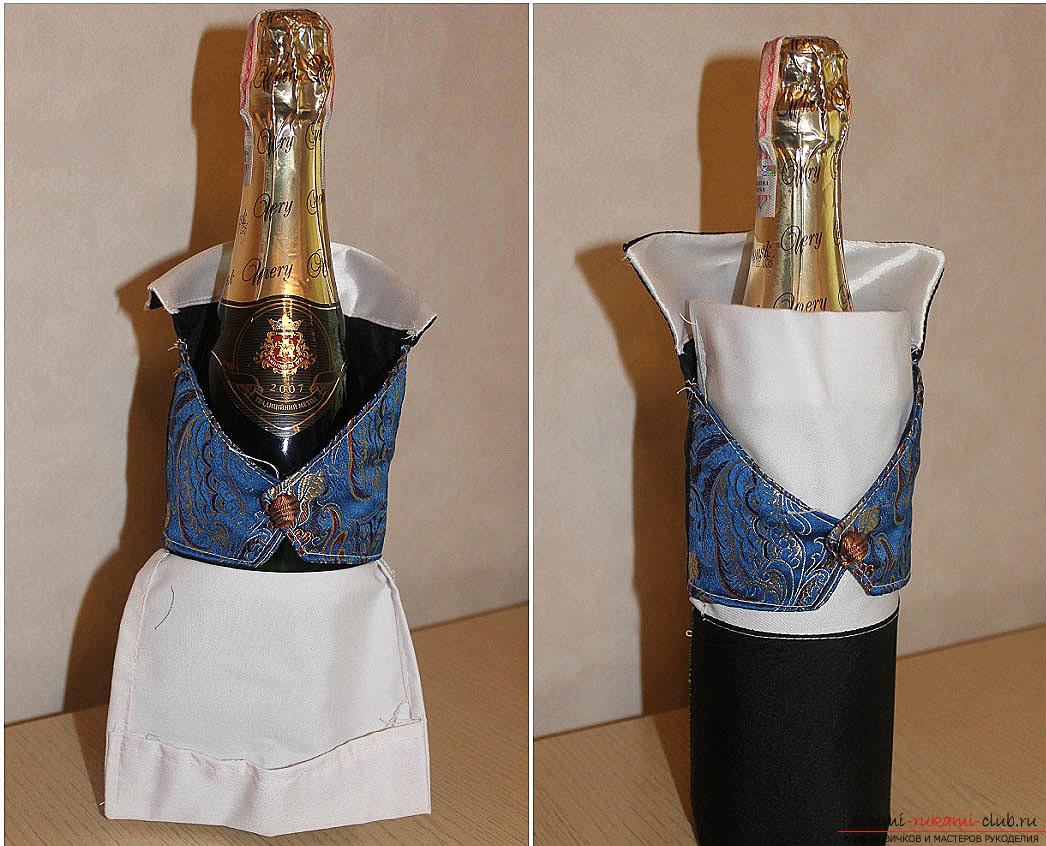 Wedding decoupage of bottles with champagne. Photo №1