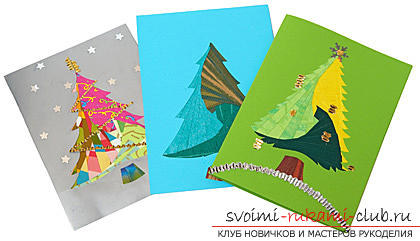 How to make postcards for the New Year with your own hands, step-by-step photos and the description of creating postcards in the technique of kwing, ayris folding, origami. Picture №3