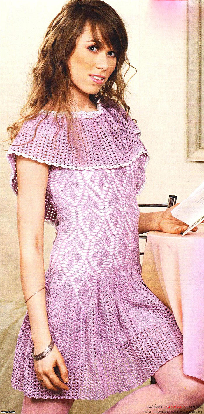 Quickly and easily knit a light purple summer dress. Photo №6