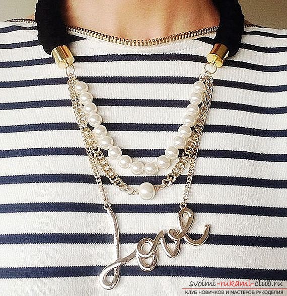 As a chain and mother of pearl beads create your own stylish and original necklace, which will suit any one along. Photo №1