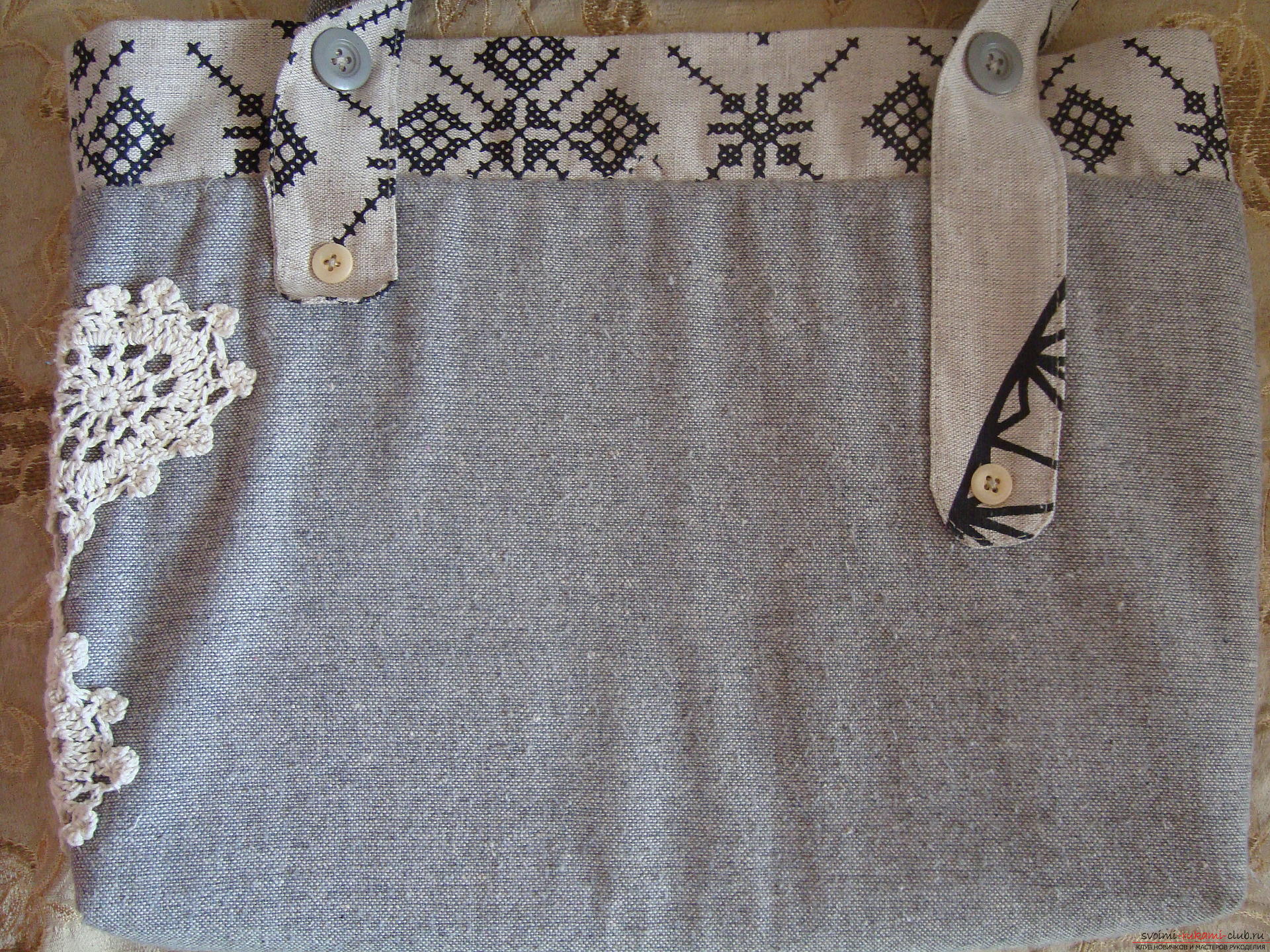 Photo-instruction for making bags with a knitted pattern. Photo №5