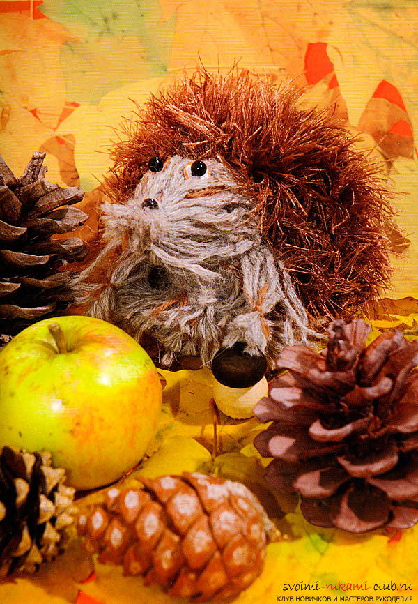 Children's autumn crafts from pompoms. Photo number 12