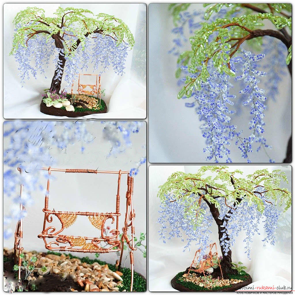 Gratis master klasser om at skabe wisteria fra perler, tips og råd om at lave blomstrende børster og dekorere bagagerummet. trin-for-trin fotos .. Billede №1