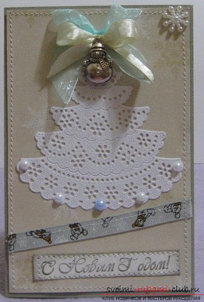 New Year Scrapbooking Christmas trees - New Year cards and Christmas tree with a snowman. Photo №1