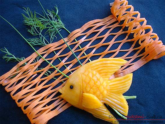 How to make beautiful and original products fromvarious vegetables, step-by-step photos and instructions for creating flowers from onions, mocovi, red cabbage and Peking cabbage, handmade pumpkin in carving technique. Photo №27