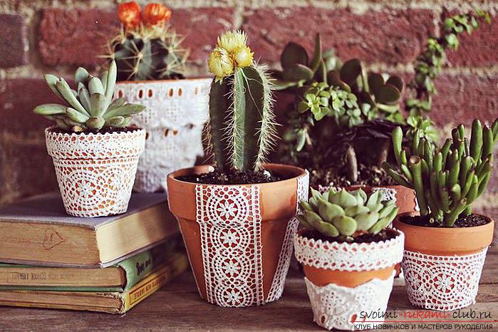 Recommendations for decorating flower pots with their own hands, different styles and techniques of decor .. Photo №15