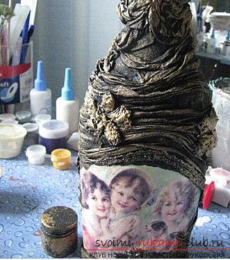 Decoration of bottles and decoupage with tights with their own hands - a master class. Photo №4