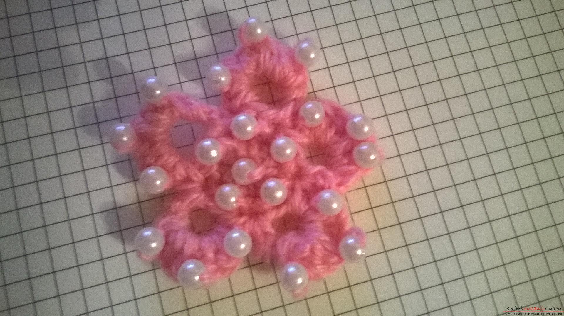 Crochet: "Flower with embroidered beads". Master Class. Photo number 15