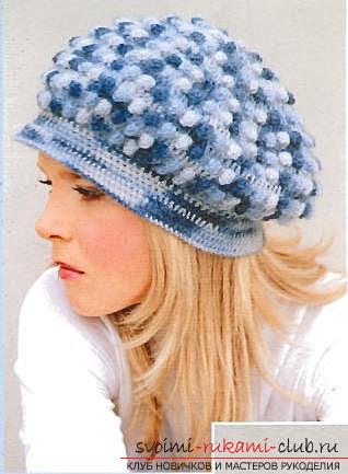 How to tie a crochet, chart, photo and description of creating different models of berets, pattern 