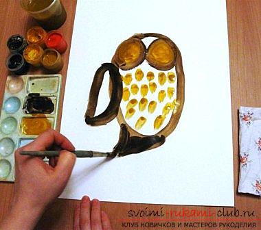 Figure owls for children, made in the technique of drawing gouache. Photo №5
