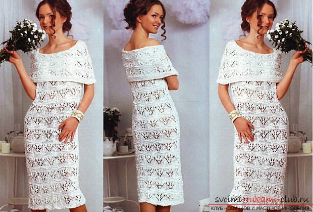 Learn to knit a fashionable white dress with knitting needles. Photo №5