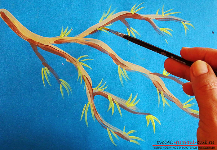 How to draw a spring apple branch in stages. Photo №6