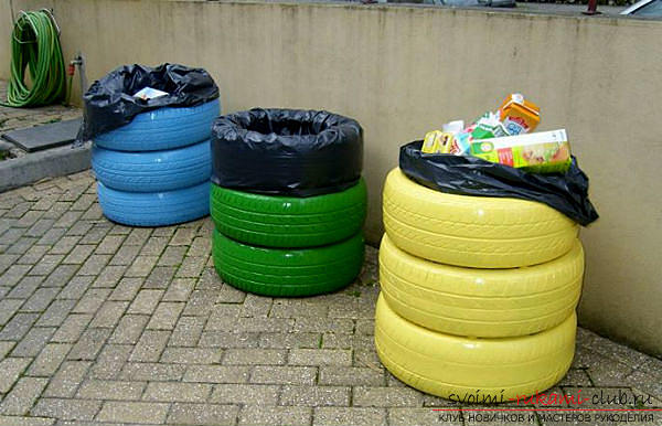 Crafts for a dacha with their own hands, handmade crafts, handicrafts for a playground, animals from tires, useful things for a house made of tires .. Photo # 17