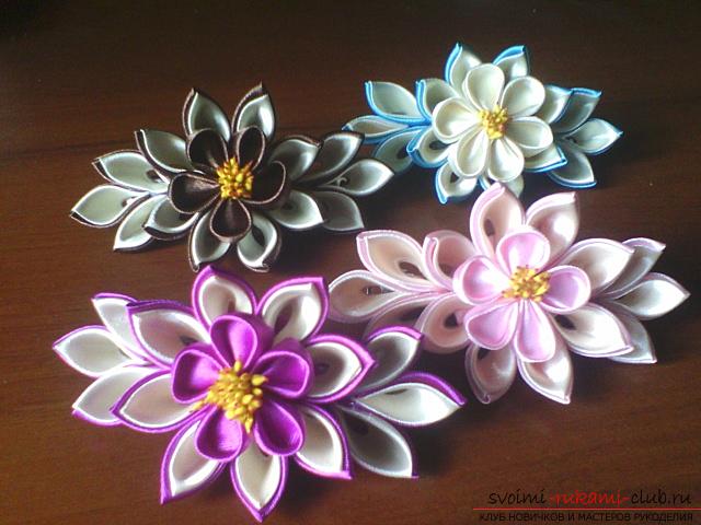 The original Kanzashi hairpin with your own hands is quick and easy. Photo №1