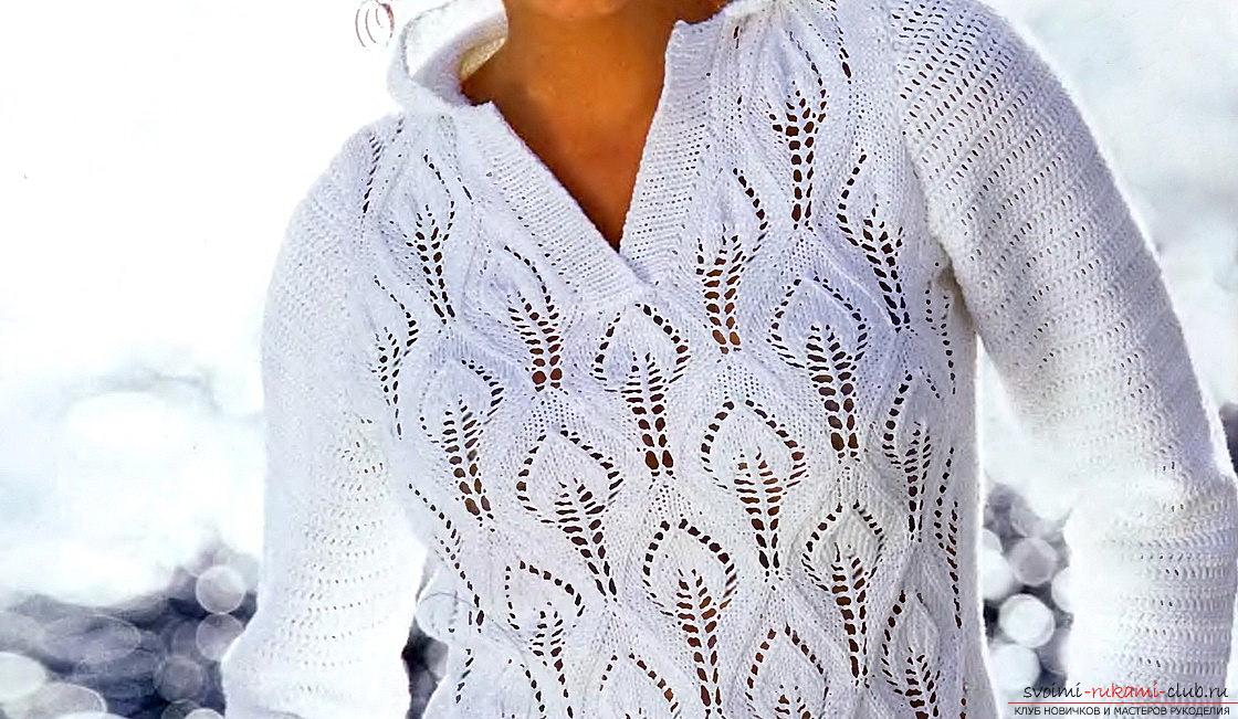 How to make a beautiful pullover with white patterns? Master class and scheme. Picture №3