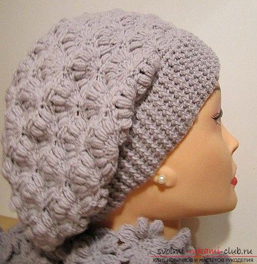 How to tie a crochet, chart, photo and description of creating different models of berets, pattern 