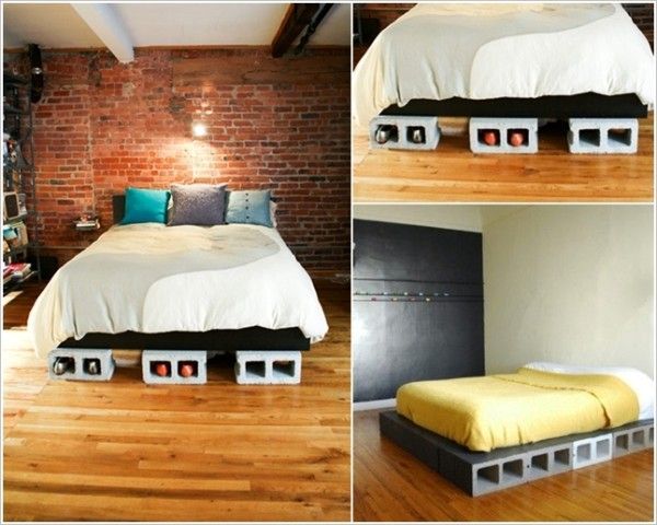 ein eigenes Bett aus Betonblöcken für Wände