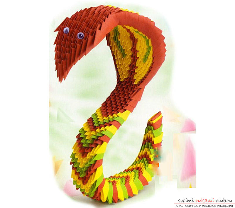 How to create a craft in the technique of modular origami - snake, step-by-step photos and a detailed description of the process of creating a module and crafts in general. Photo №1