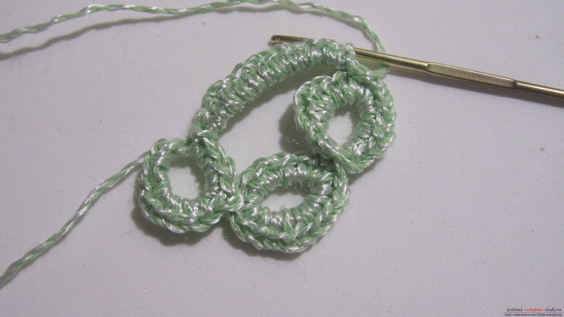 This master class will tell you how to create a crocheted knitted braid in the technique of ribbon lace. Photo №13