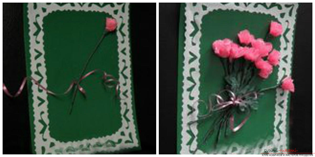 Creation of postcards by oneself, postcard on mother's day, paper roses by own hands, advice, recommendations and instructions on how to create .. Photo №14