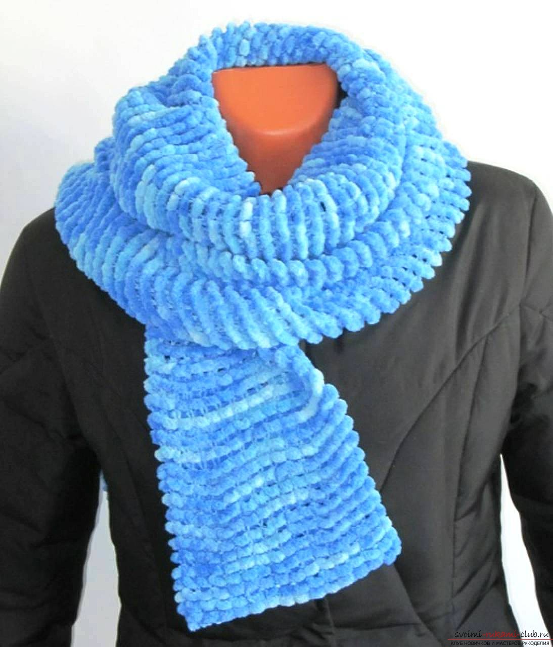 knitted women's scarf with a pattern of rhombuses and braids. Photo №6