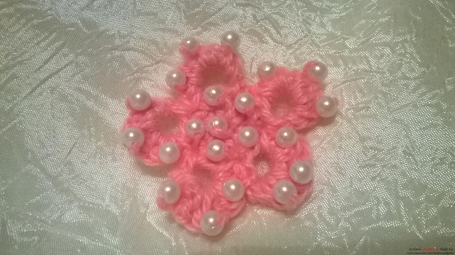 Crochet: "Flower with embroidered beads". Master Class. Photo №1