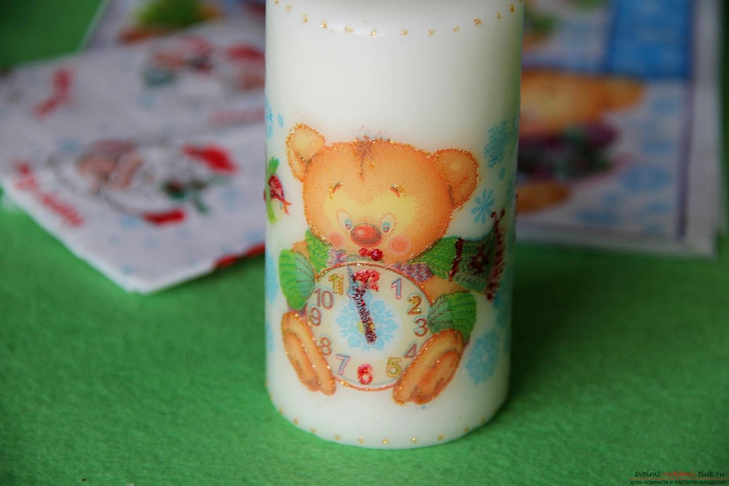 Master class with photo will teach how to make a hot decoupage of a candle with a napkin for the New Year. Photo №1
