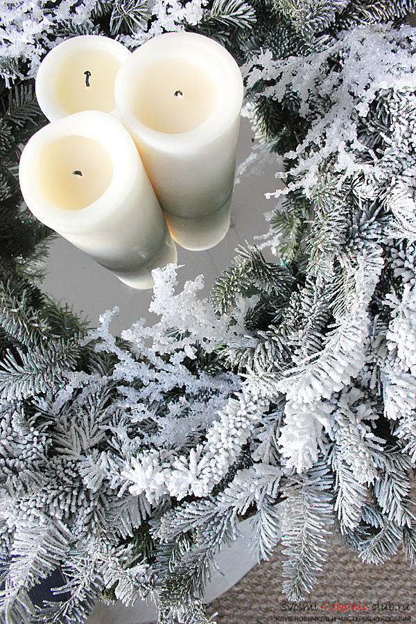 Creation of bright and unusual central compositions for the New Year's table, how to make a decorative jar with a candle, creating a central composition with candles and a coniferous wreath .. Photo №5