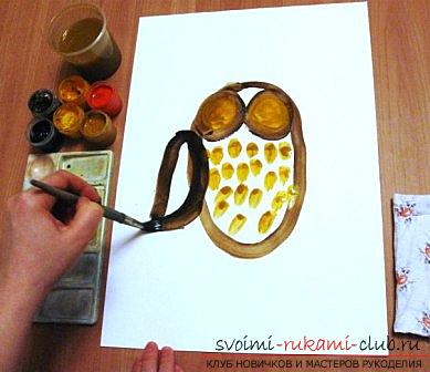 Figure owls for children, made in the technique of drawing gouache. Photo №4