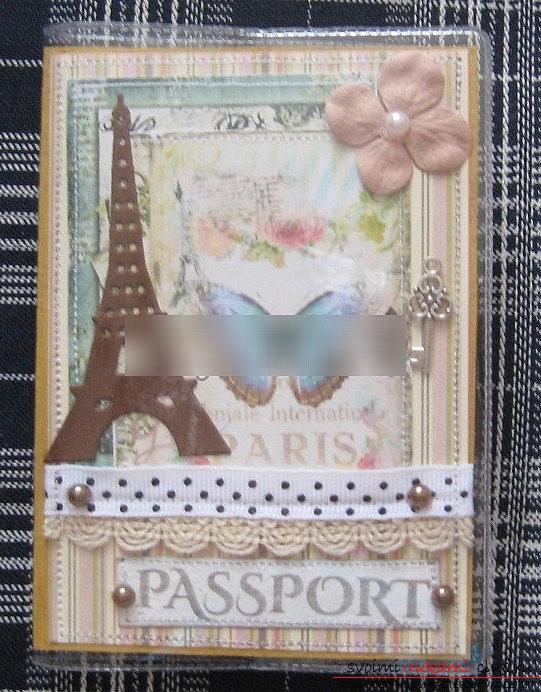 Decoration of the cover for a passport in the form of a Parisian motif - step-by-step scrapbooking. Photo №5