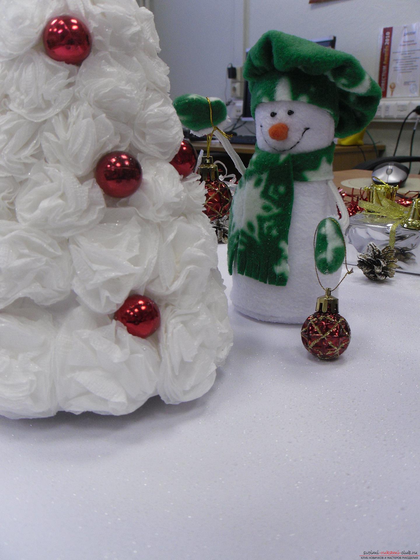 Snowmen made of felt will help create a New Year atmosphere in every home. Hand-made for the New Year may not be bought in the store, the decoration for the New Year's table can be done by oneself. Picture №5